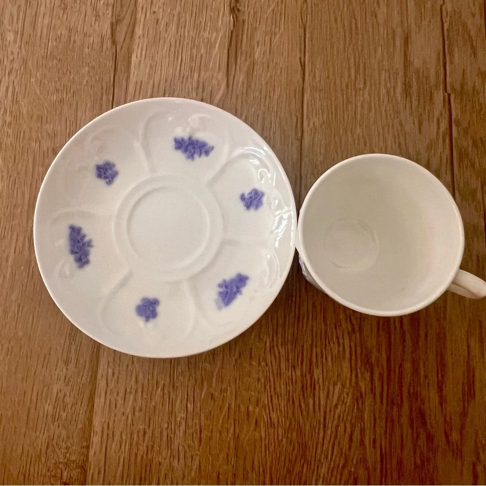 Antique 1800's Adderley Blue Chelsea Embossed Sprig Demitasse Cup & Saucer Set‎